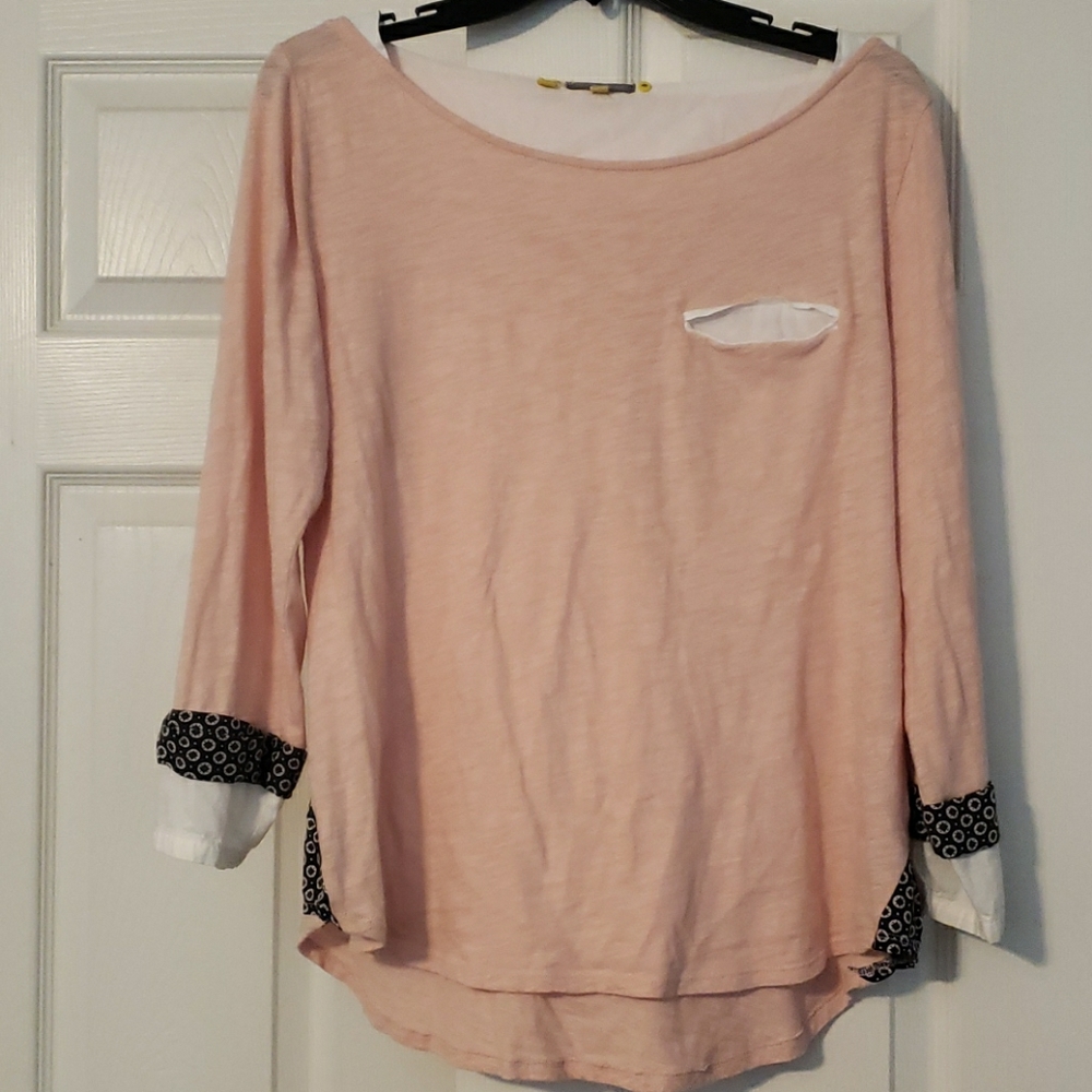 Anthropologie pink and navy/white patterned shirt